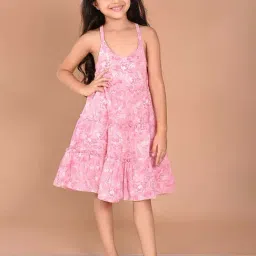 LilPicks Kids Pink Cotton Floral Print Dress-picture-12