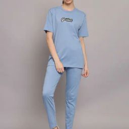GRIFFEL Blue Printed T-Shirt With Track Pants-picture-39