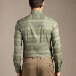 Louis Philippe Green Cotton Slim Fit Striped Shirt image 2