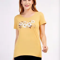 Romaisa Women Pack of 2 Floral Printed Round Neck Cotton T-shirts-image-2