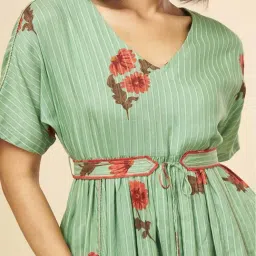 Marigold Lane Sea Green Printed A-Line Dress image 4