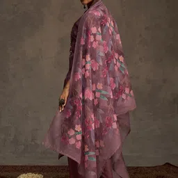 Indo Era Women Floral Embroidered Regular Thread Work Chanderi Cotton Kurta with Trousers & With Dupatta image 5