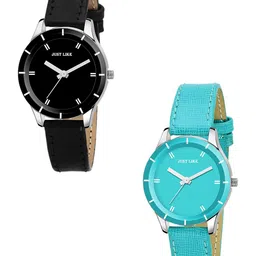 JUST LIKE Unisex Dial & Straps Analogue Watch Combo-2 slim Steel Black & Bk avio Leather-picture-34
