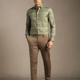 Louis Philippe Green Cotton Slim Fit Striped Shirt image 4