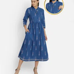 Zelena Maternity Three Fourth Sleeves Motif Print Kurti - Blue-picture-19