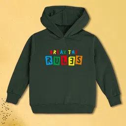 NUSYL Fleece Full Sleeves Break The Rules Text Printed Hoodie - Olive-image-98