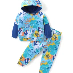 Babyhug Cotton Knit Full Sleeves Hooded Printed T-Shirt With Kangaroo Pocket & Lounge Pants Co-Ord Set - Multicolor-image-23