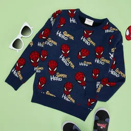 Pantaloons Junior Marvel Featuring Full Sleeves Spiderman Designed Sweater - Navy Blue-picture-10