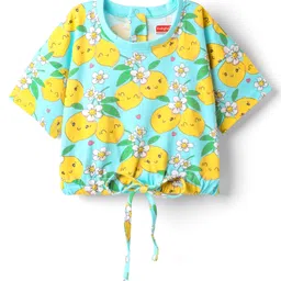 Babyhug Cotton Knit Half Sleeves Drop Shoulder T-Shirt With Tropical Print - Light Blue-image-49
