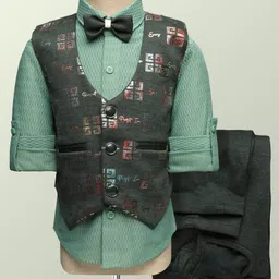 Radutu Full Sleeves Textured & Abstract Printed 3 Piece Party Suit Set With Bow Set - Green-picture-23