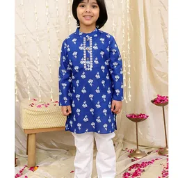 KID1 Cotton Woven Full Sleeves Floral Printed Mirror Work Detailed Kurta Pyjama Set - Blue-picture-20