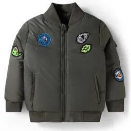 Pine Kids Woven Full Sleeves Bomber Jacket with Patch Detailing - Olive Green-picture-22