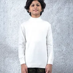 CRIMSOUNE CLUB Viscose Woven Full Sleeves Solid Sweater - White-picture-32