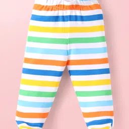 Babyhug Interlock Knit Bootie Leggings with Jungle Theme Print & Stripes Pack of 3 - Multicolor image 2