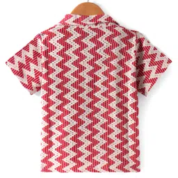 Dapper Dudes Half Sleeves Chervon Embroidered Crochet Shirt - Red image 2