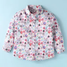 ToffyHouse Poplin Woven Full Sleeves Printed Party Shirt & Trouser Set With Bow & Suspender - White & Pink image 2