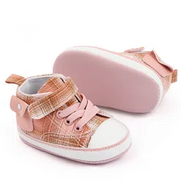 KIDLINGSS Checked Velcro Closure Booties - Light Pink image 3