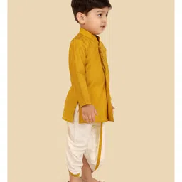little desi Cotton Silk Woven Full Sleeves Solid Coordinating Dhoti Kurta Set - Gold image 4