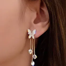 Celestria KoreanArtificial Stones Studded Contemporary Shaped Drop Earrings image 5