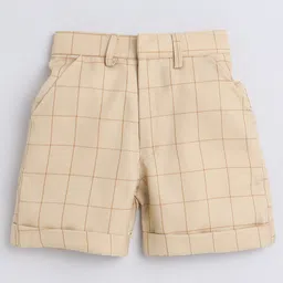 Jeet Ethnics Half Sleeves Solid Shirt With Checked Shorts Bow & Suspender Set - Beige image 5