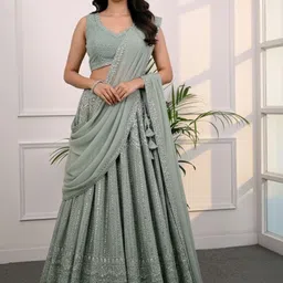 Jomso Women Embroidered Sequinned Semi-Stitched Lehenga & Unstitched Blouse With Dupatta-picture-14