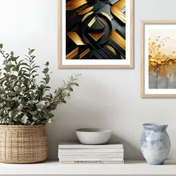 Kotart Gold Toned & Black 2 Pieces Abstract Wooden Wall Arts-picture-19