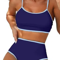mon fashion collection Solid Women Bikini Blue Swimsuit image 2