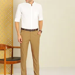 House of Pataudi Men Solid Regular Fit Rozana Formal Trousers image 5