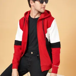 People by Pantaloons Red Regular Fit Colour Block Hooded Sweatshirt image 4