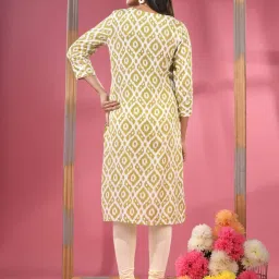 CHARUKRITI Yellow & White Cotton Printed Straight Kurta image 2