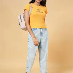 People by Pantaloons Orange Embroidered Top image 4