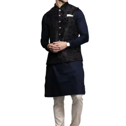 Manyavar Blue Regular Fit Printed Nehru Jackets image 4
