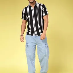 Rigo Black Slim Fit Striped Shirt image 5