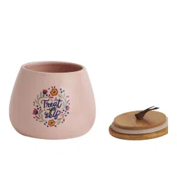 Chumbak 'Treat Your Self' Light Pink Ceramic 14.3 cm Storage Jar (0.3 L) - Set of 1 image 3