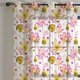 SPACES DRAPE STORY Elegent Floral Mustard Yellow & Pink Polyester 7 ft Door Curtains - Set of 2 image 4