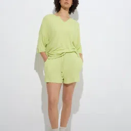 Wunderlove by Westside Lime Ribbed High-Rise Lounge Shorts image 3