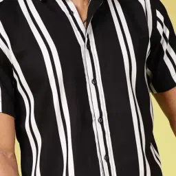 Rigo Black Slim Fit Striped Shirt image 4