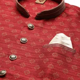 Manyavar Maroon Regular Fit Printed Nehru Jackets image 5