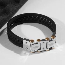 Police Hinged Triple Black Leather Bracelet for Men-picture-16