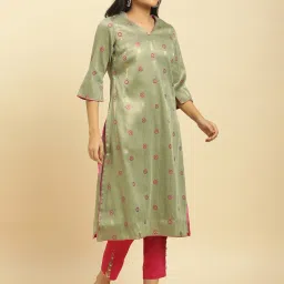 W Green Printed Straight Kurta image 4