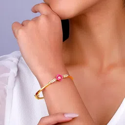 GIVA 92.5 Sterling Silver Bhumi Golden Pink Brahma Kamal Bracelet image 2