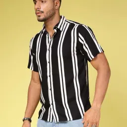Rigo Black Slim Fit Striped Shirt image 3