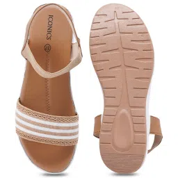 Iconics Women's Beige Ankle Strap Wedges image 4