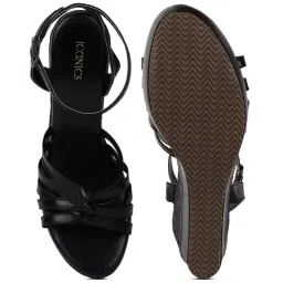Iconics Women's Black Ankle Strap Wedges image 4