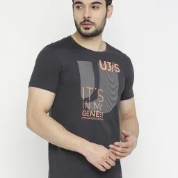 UnderJeans by Spykar Slate Grey Regular Fit Printed T-Shirt image 4