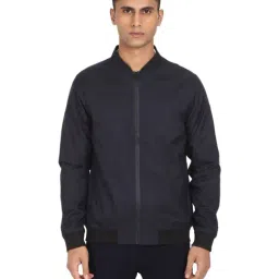 Men Navy Stand Collar Solid Jacket-image-1