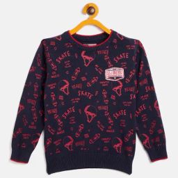 Duke Kids Navy Printed Full Sleeves Sweater-picture-12