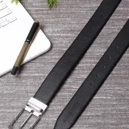 Louis Stitch Black Textured Leather Reversible Belt for Men image 2