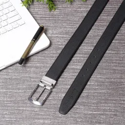 Louis Stitch Black Textured Leather Reversible Belt for Men image 2