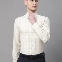 Cantabil Light Yellow Regular Fit Check Shirt-image-48